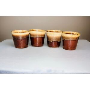 Set of 4 Vintage McCoy Pottery Brown Drip Glaze Coffee Mugs Cups D Handle